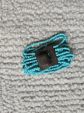 Turquoise Beaded Stretch Bracelet with Wooden Accent
